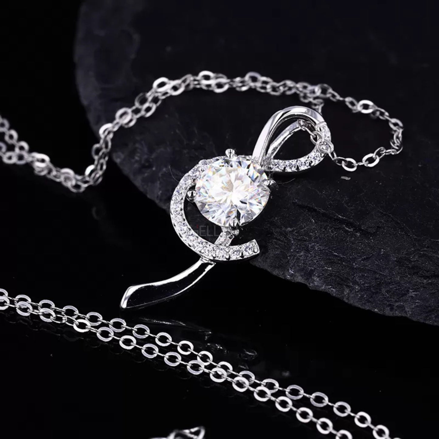 Round Cut Solitaire & Music Notes Moissanite Necklace
