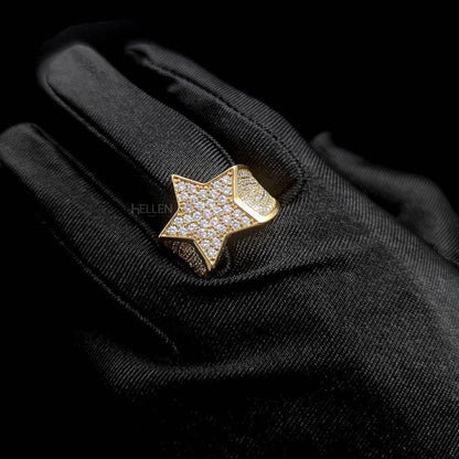 Iced Out Star Shaped Hip Hop Round Cut Moissanite Ring