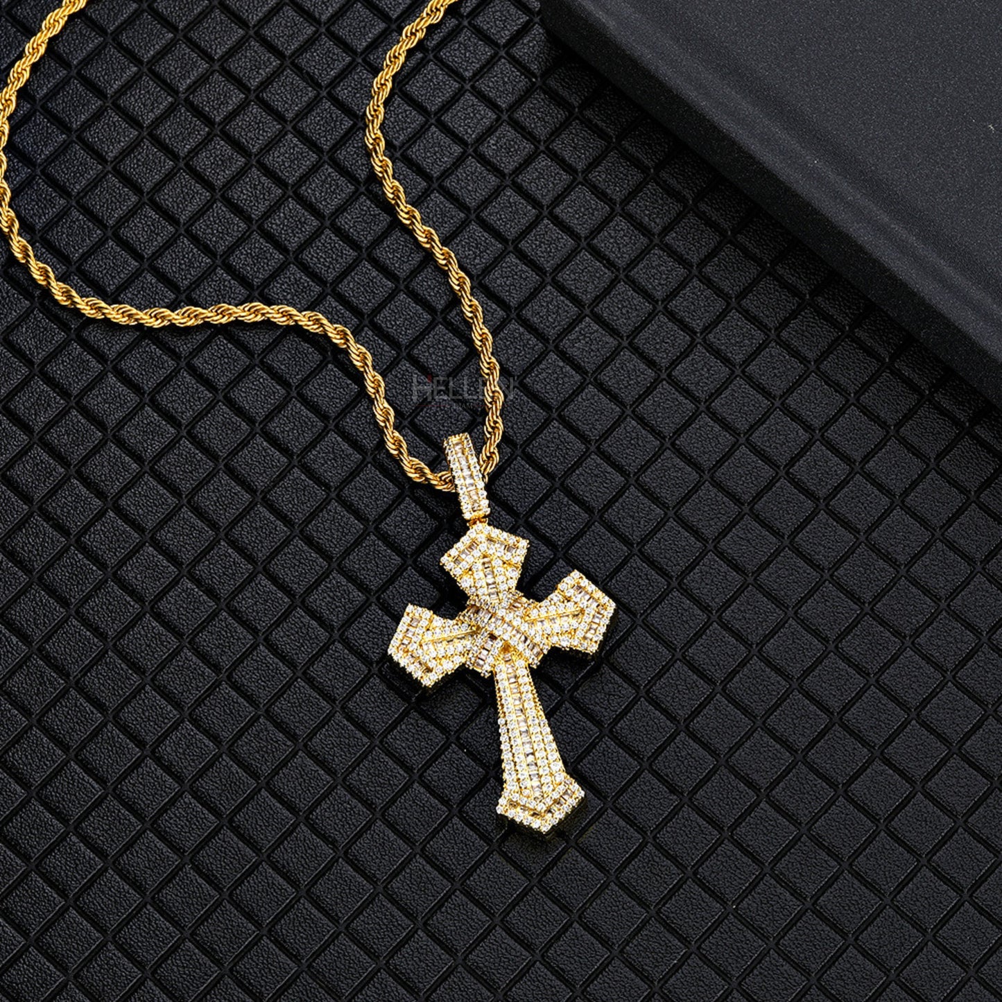 Men's fully Iced Out Crossed Pendant With Round Cut Moissanite