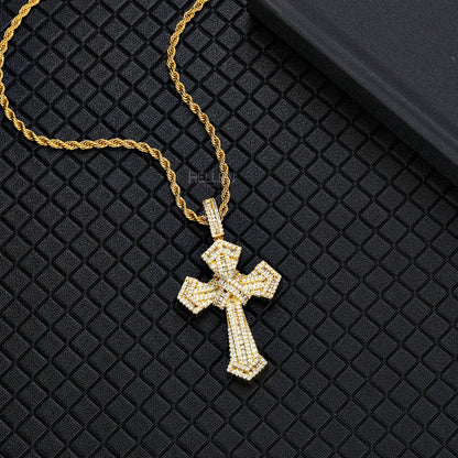 Men's fully Iced Out Crossed Pendant With Round Cut Moissanite