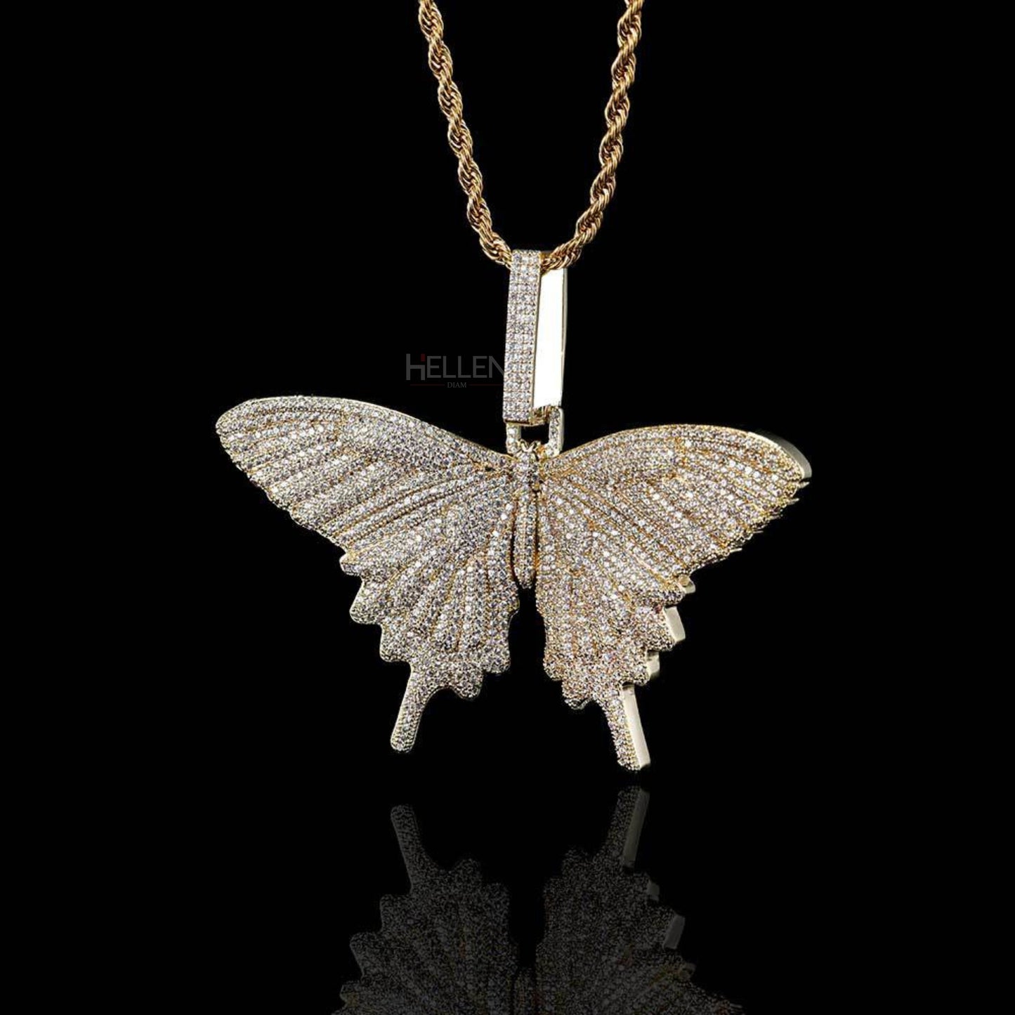 Butterfly Hip-Hop Pendant With Round Cut Moissanites And Gemstone.