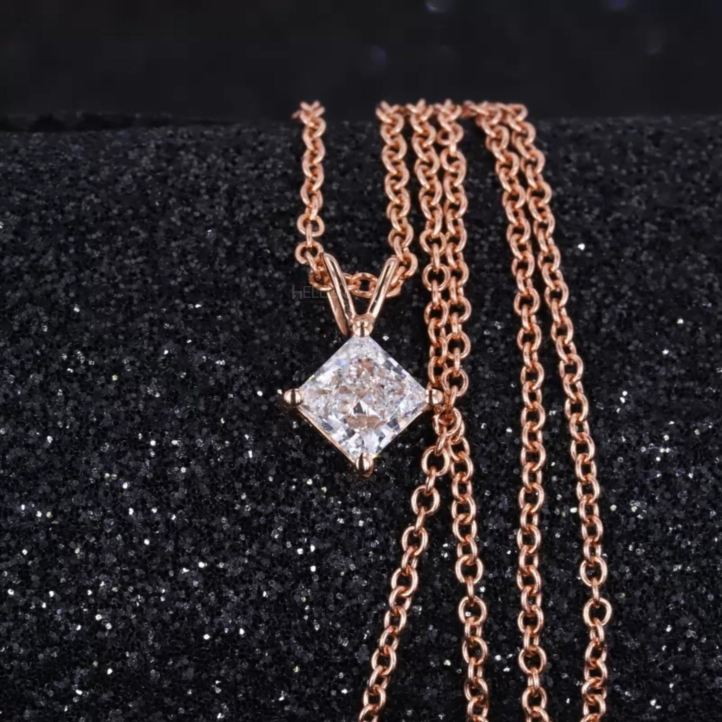 Princess Cut 4  Prong Dual Loop Solitaire Moissanite Necklace