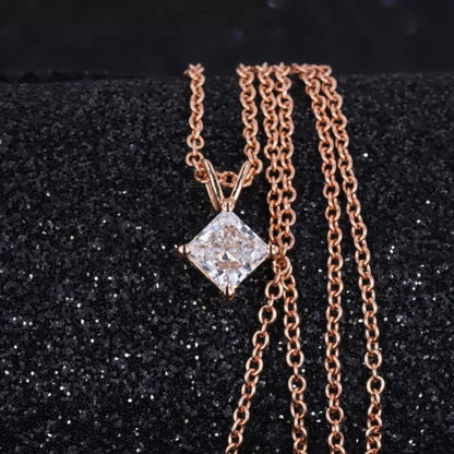 Princess Cut 4  Prong Dual Loop Solitaire Moissanite Necklace