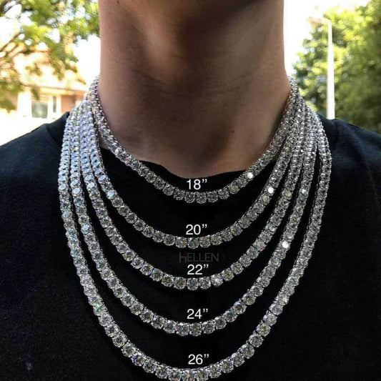 4MM moissanite tennis chain with round cuts – stackable unisex necklace for layering or solo wear

