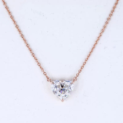 Heart Cut 3  Prong Dual Loop Solitaire Moissanite Necklace