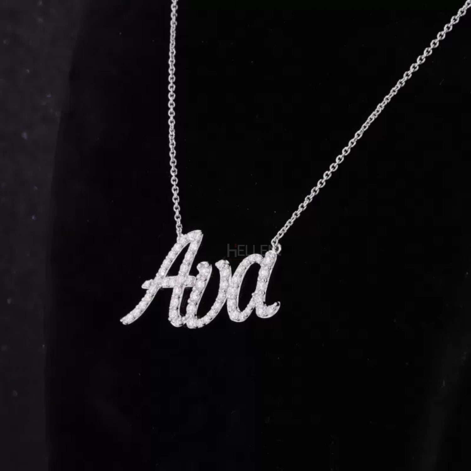 Personalized moissanite name necklace with 3 words in calligraphy – elegant custom jewelry for gifting

