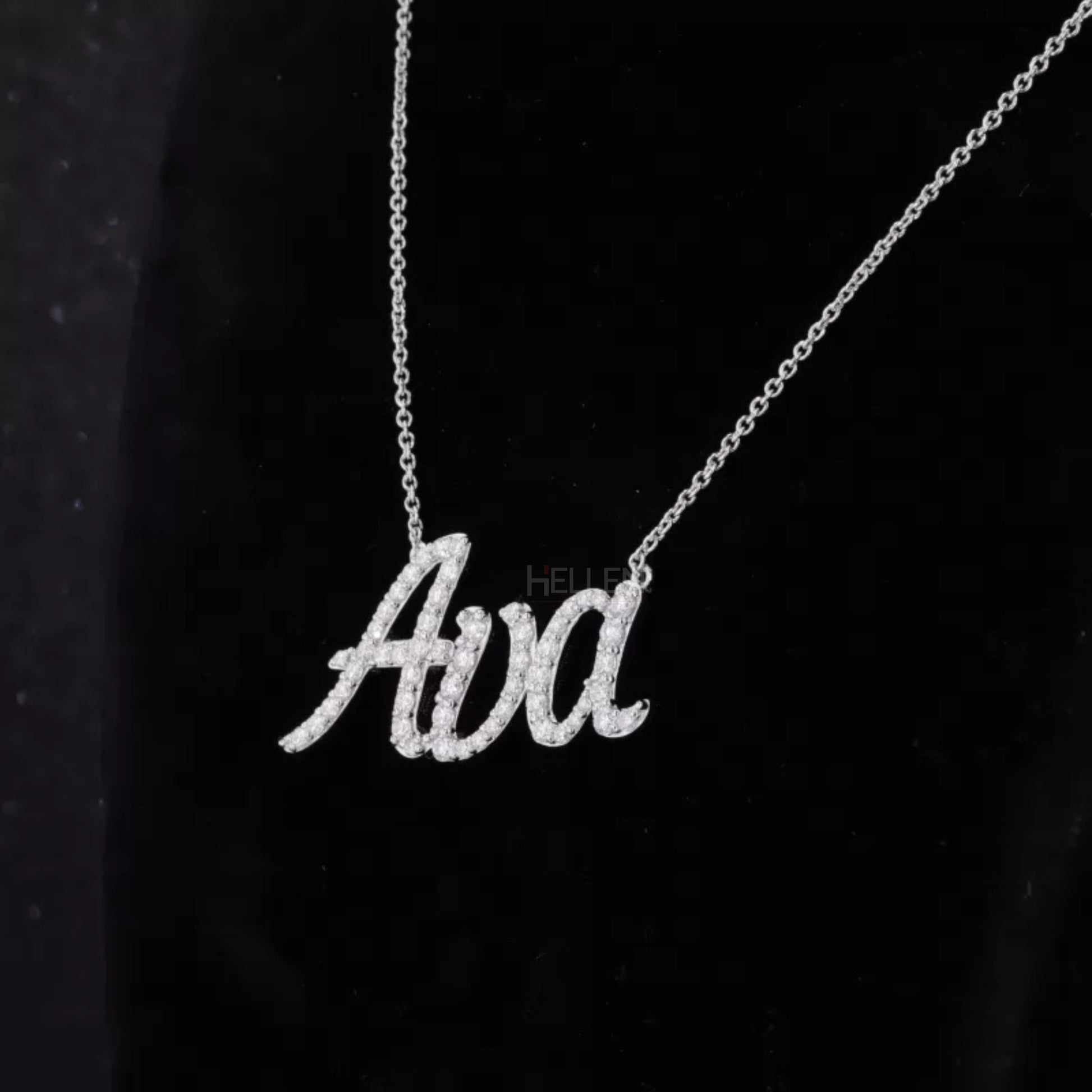 Personalized moissanite name necklace with 3 words in calligraphy – elegant custom jewelry for gifting

