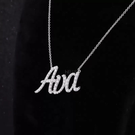 Personalized moissanite name necklace with 3 words in calligraphy – elegant custom jewelry for gifting

