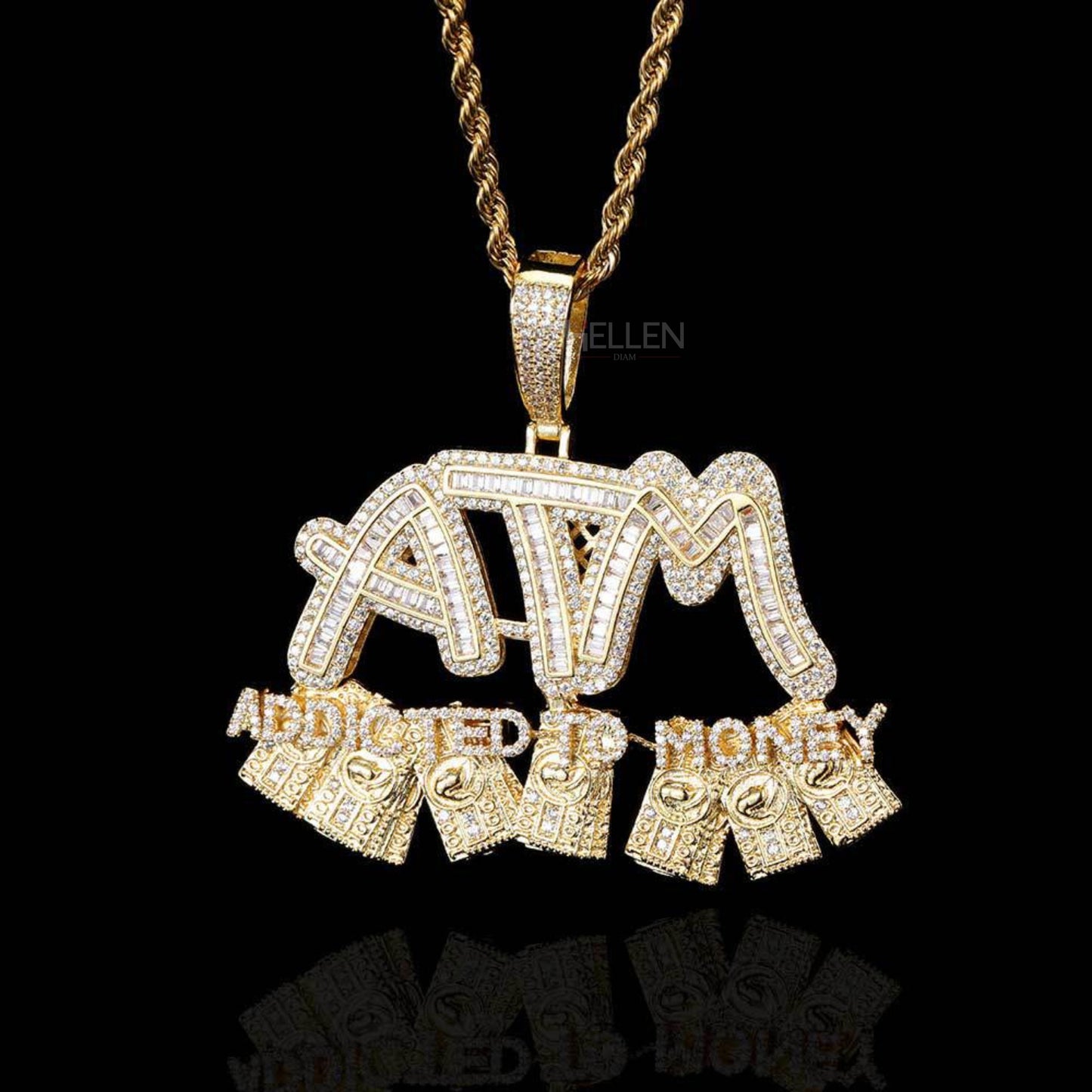 ATM Initials Logo Pendant With Iced Out Moissanites