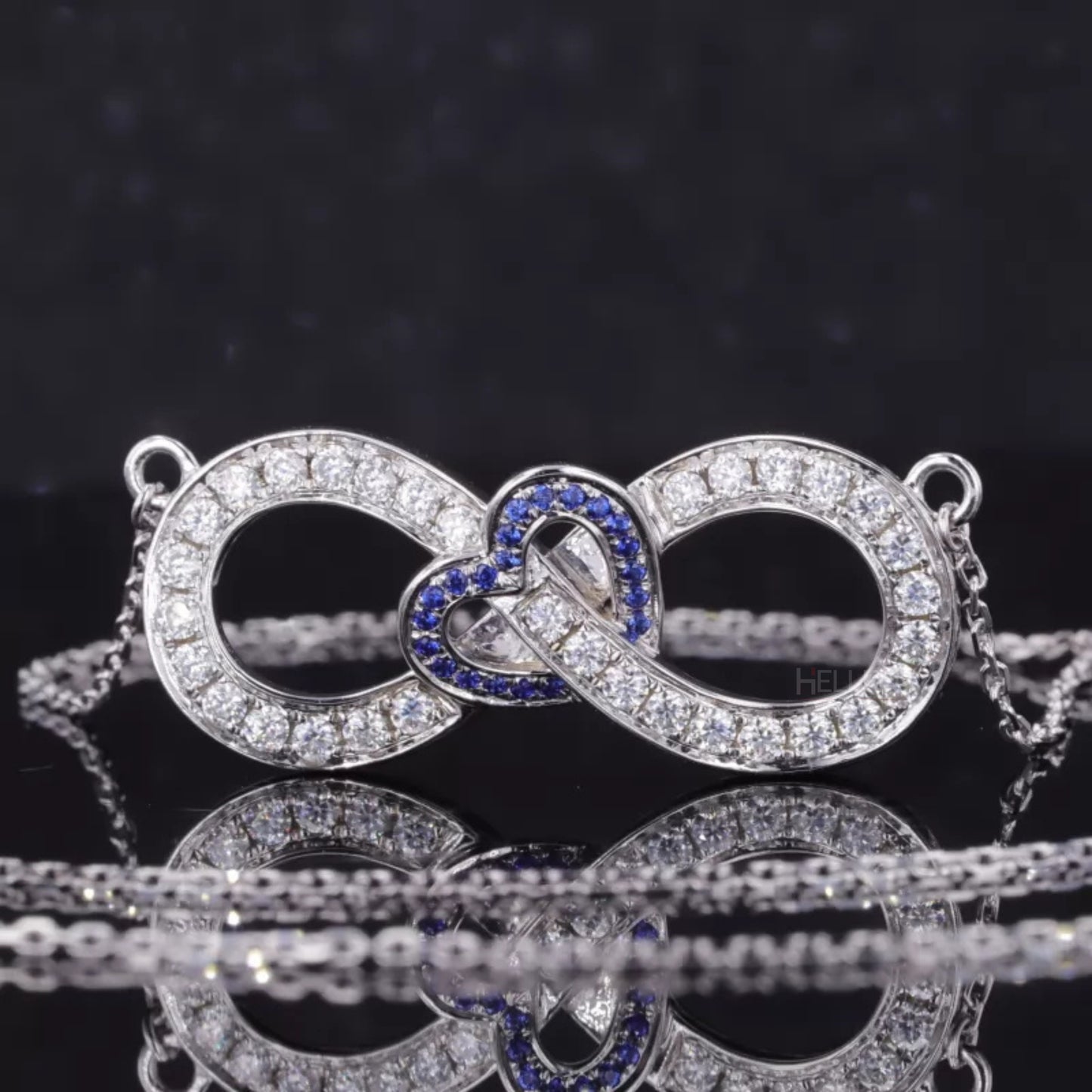 Infinity & Heart Moissanite & Blue Gemstone Necklace for Everyday
