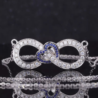 Infinity & Heart Moissanite & Blue Gemstone Necklace for Everyday