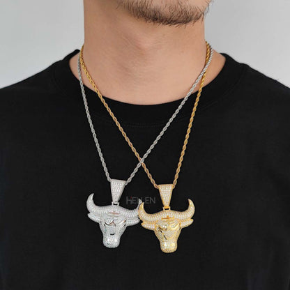 Diamond Studded Bull Head Pendent for Him - 925 Stearling
