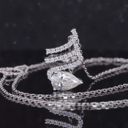 Unique Pendant Pear Cut Solitaire & Round Moissanite Necklace