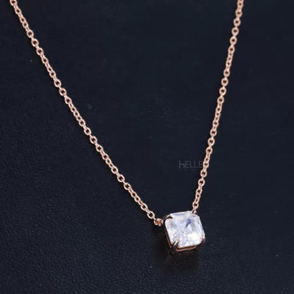 Asscher Cut 4  Prong Dual Loop Solitaire Necklace