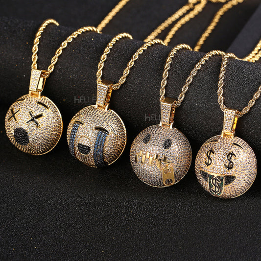 Men’s emoji pendants fully iced with moissanite – expressive bling for fun streetwear vibes

