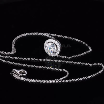 Everyday Round Cut Halo Moissanite Necklace
