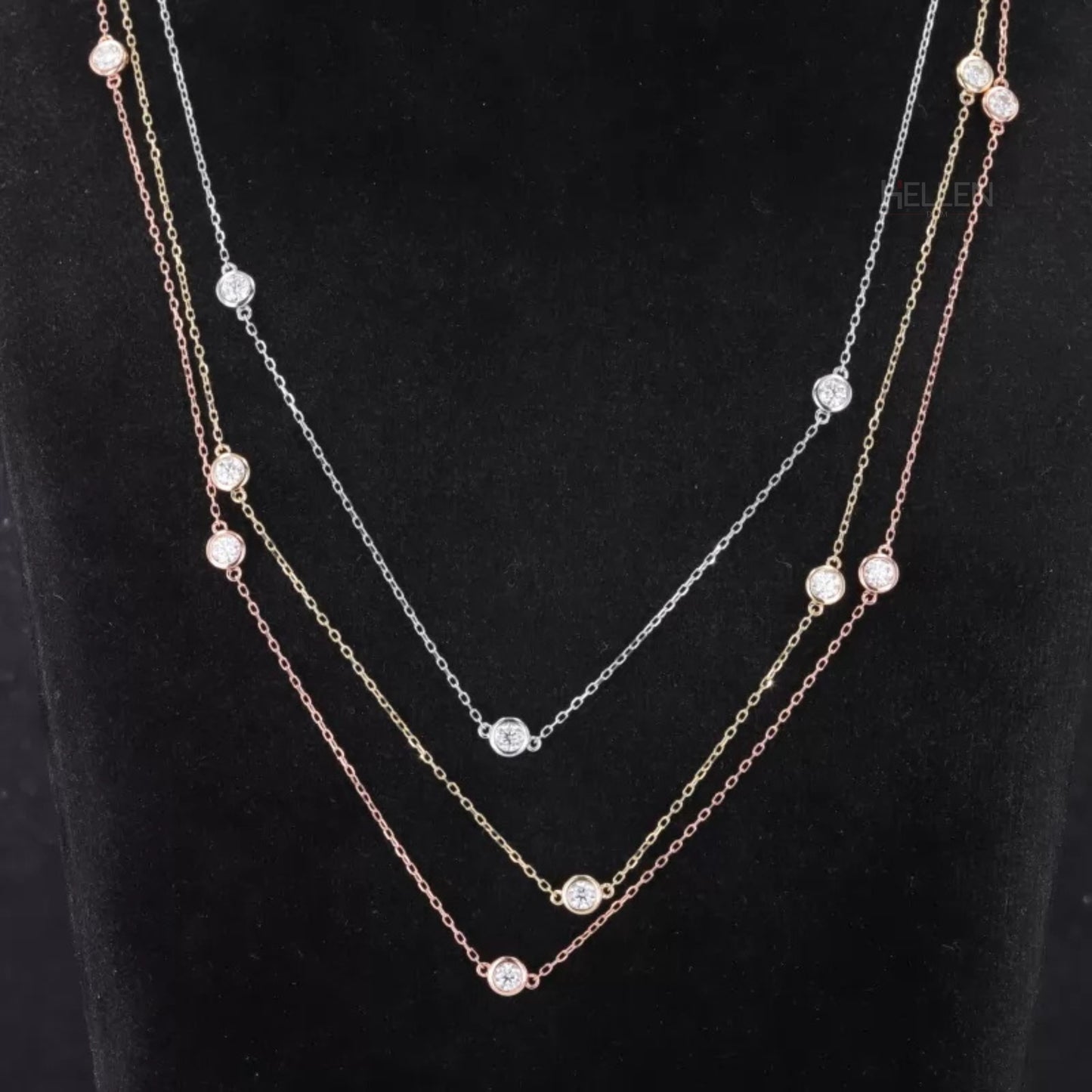 Round Cut Moissanite Bezel Setting Chain Necklace