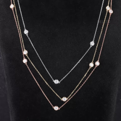 Round Cut Moissanite Bezel Setting Chain Necklace