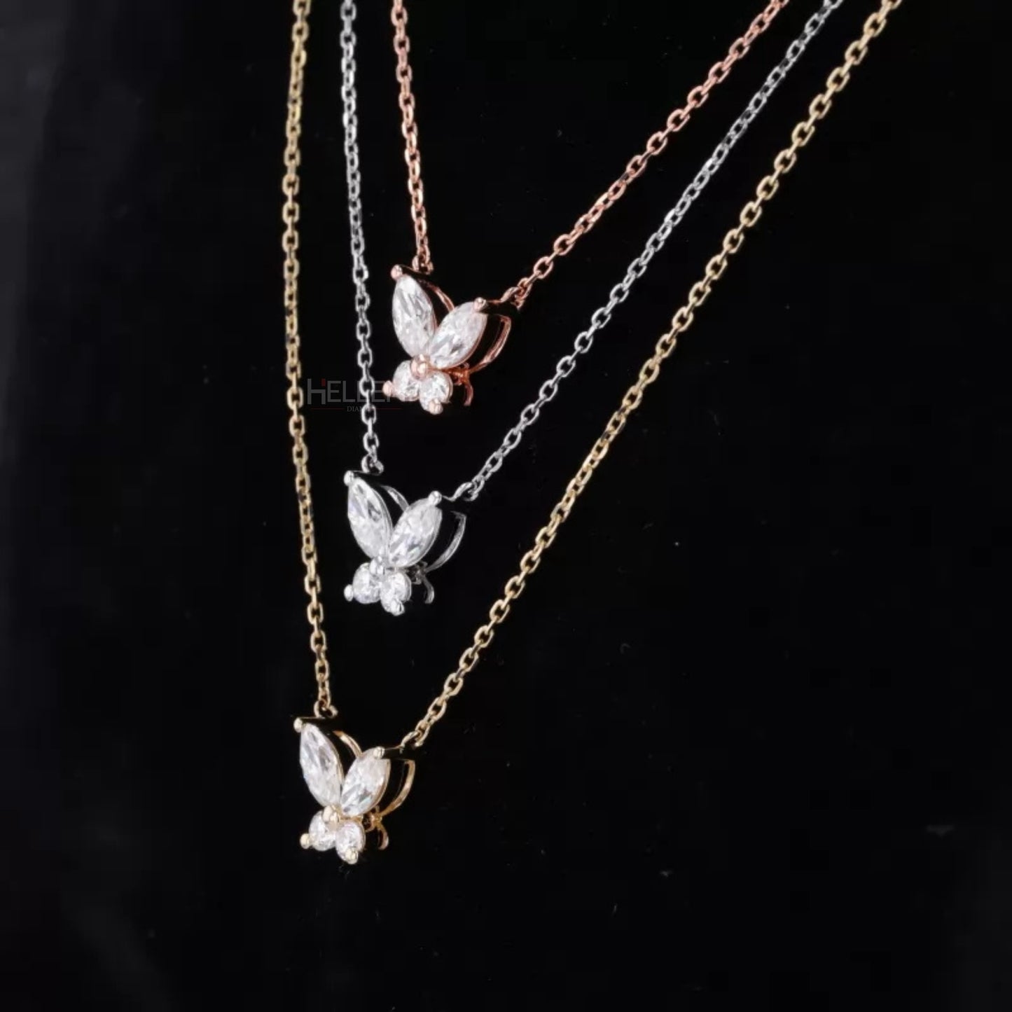 Butterfly Marquis & Round Cut Moissanite Necklace For Her 925 Silver