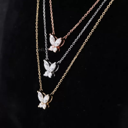 Butterfly Marquis & Round Cut Moissanite Necklace For Her 925 Silver