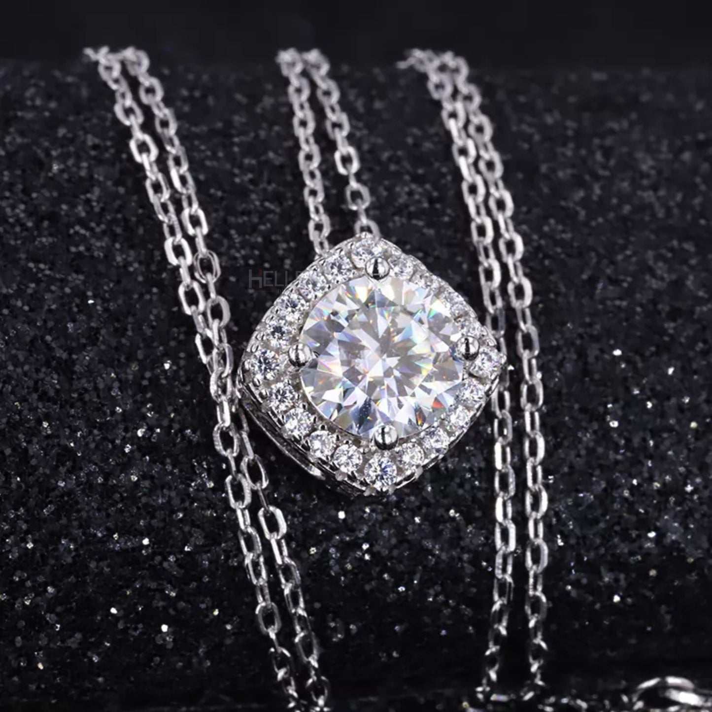 Halo Round Cut Moissanite Cushion Shape Necklace