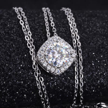 Halo Round Cut Moissanite Cushion Shape Necklace