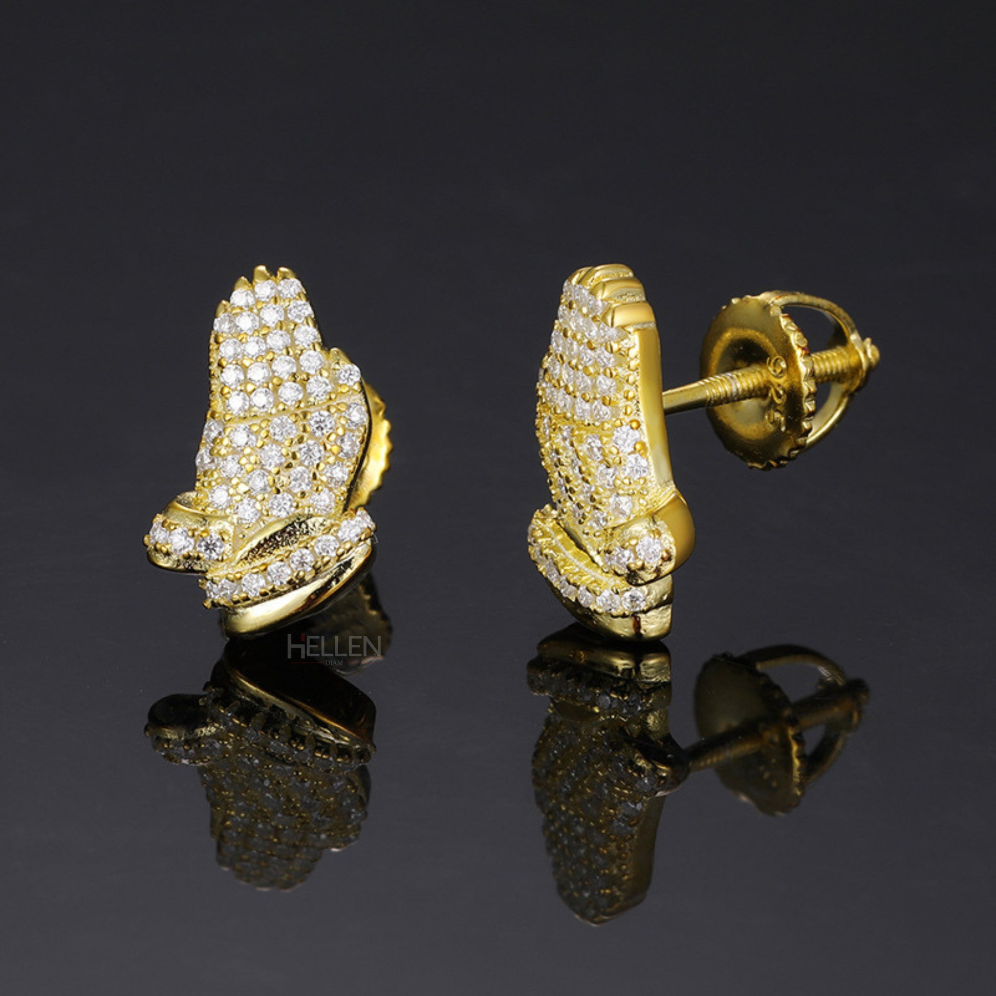 Hip-hop prayer hands studs with iced-out moissanite – meaningful sparkle with street-style soul

