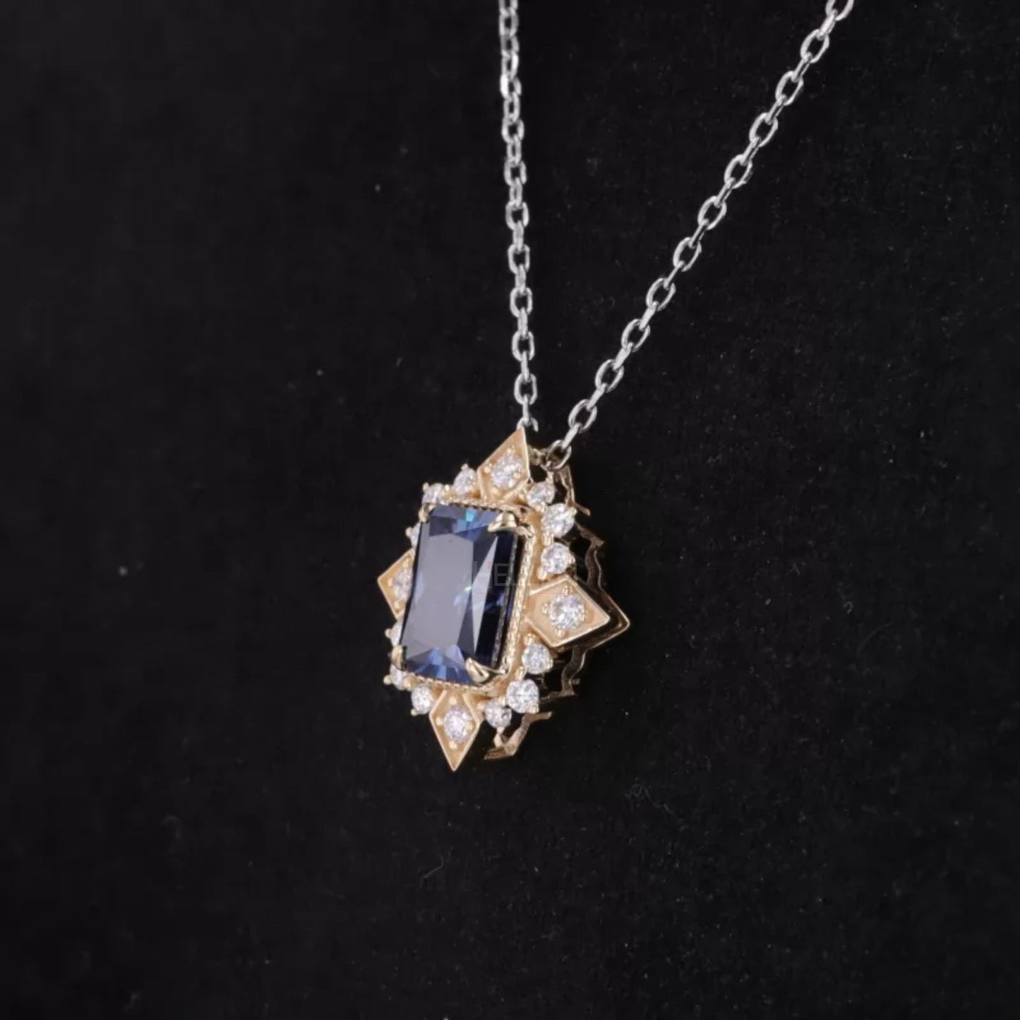 Spirit Flower Blue Radiant Cut Sapphire Gemstone Necklace