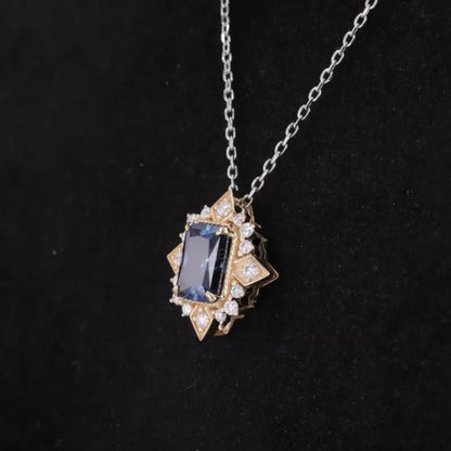 Spirit Flower Blue Radiant Cut Sapphire Gemstone Necklace