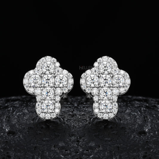 Men’s hip-hop earrings with VVS round moissanite in a cross design – sparkling luxury with spiritual edge

