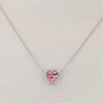 Heart Cut Pink Gemstone With Halo Moissanite Pendant Necklace