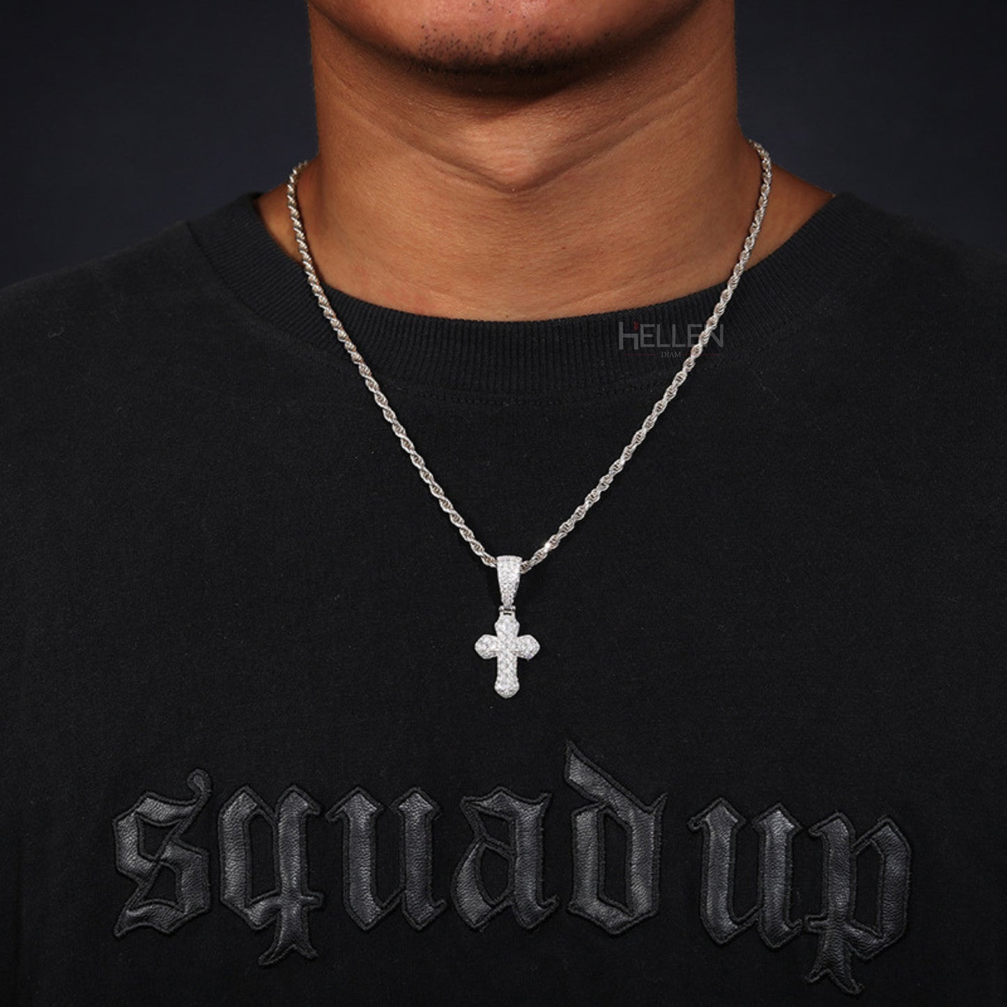 Round And Princess Moissanite Studded Cross Hip-Hop Pendant