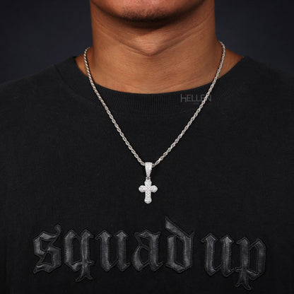 Round And Princess Moissanite Studded Cross Hip-Hop Pendant