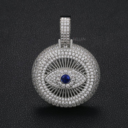 Iced Out Gods Eye Round Pendant with Moissanite