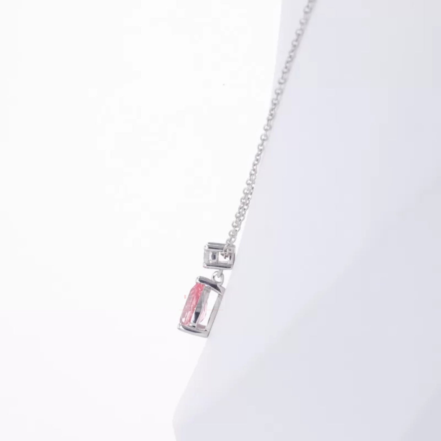 Fancy Pink Pear Cut Drop Gemstone And Round Moissanite Necklace