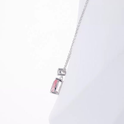 Fancy Pink Pear Cut Drop Gemstone And Round Moissanite Necklace