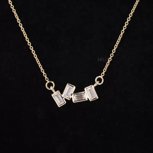 Emerald Cut Moissanite Un-even Setting Necklace