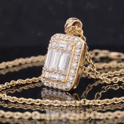 Trendy Baguette And Round Cut Moissanite Necklace