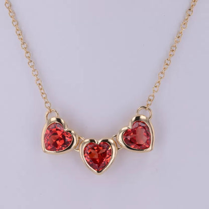 3 Stone Red Ruby Gemstone Linking Necklace
