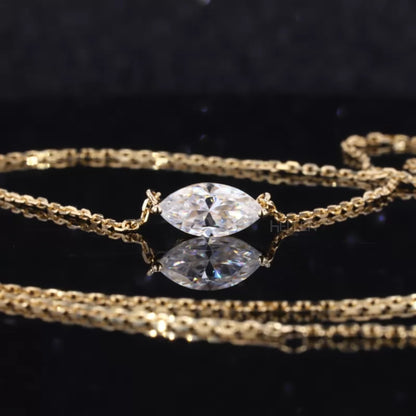 East To West Marquis Cut Moissanite Solitaire Necklace