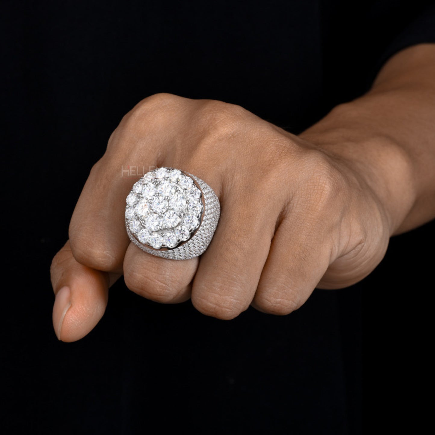 large Flower Shaped Round Cut Moissanite Hip Hop Ring