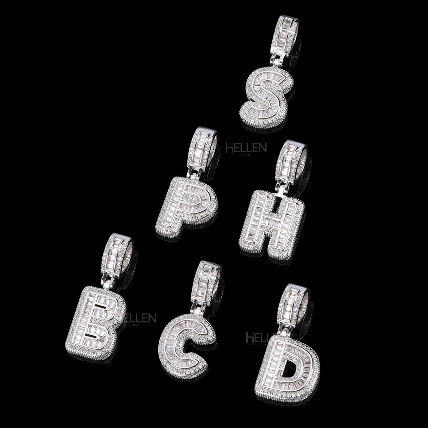 Alphabet Initial Pendant With Round And Baguette Moissanite