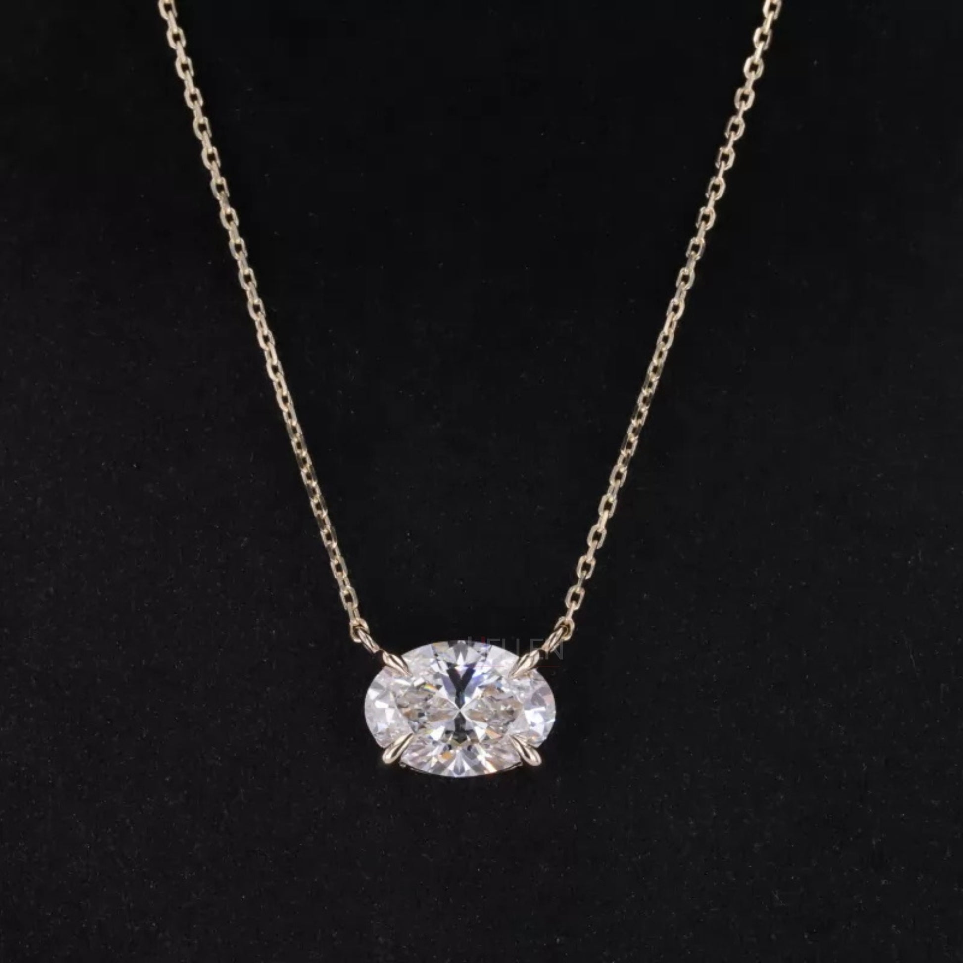 East-west set oval cut moissanite solitaire necklace – modern minimalist pendant with elegant shine