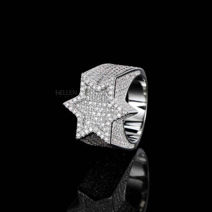 Iced Out Star Shaped Hip Hop Round Cut VVS Moissanite Ring