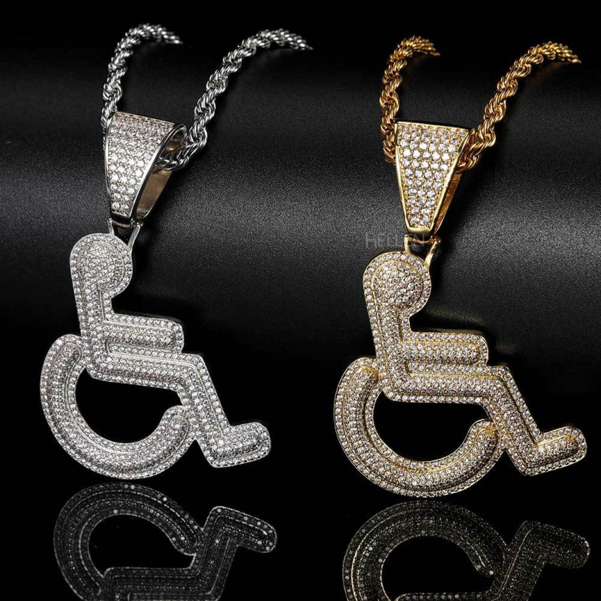 Unique wheelchair pendant with round moissanite – inclusive hip-hop jewelry with urban edge

