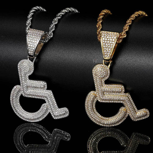 Unique wheelchair pendant with round moissanite – inclusive hip-hop jewelry with urban edge

