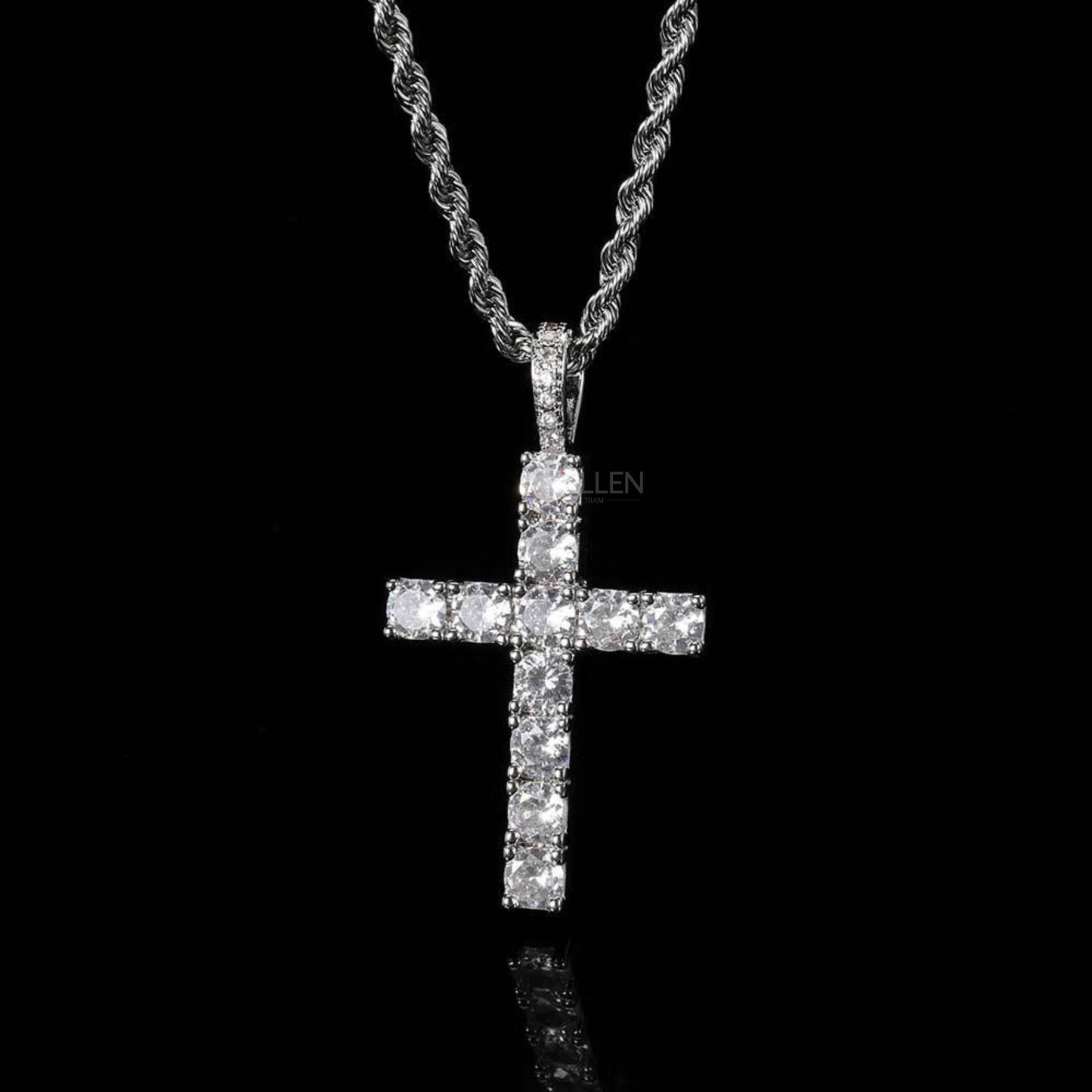 Men's Crossed Moissanite Round Cut Necklace