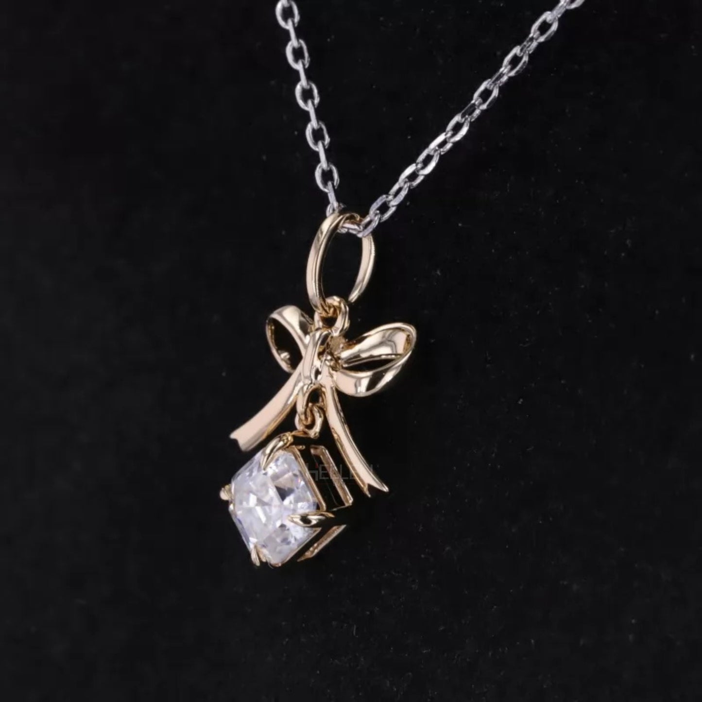 Christmas Bow Asscher Moissanite Solitaire Pendent Necklace