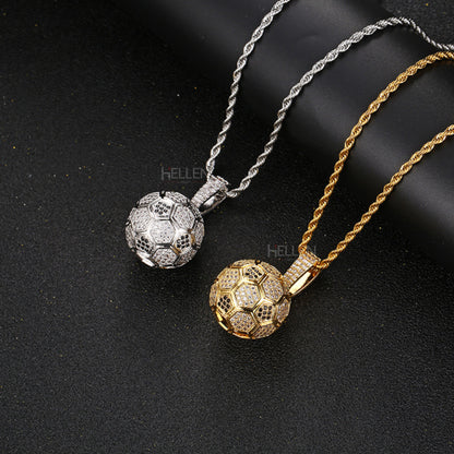 Iced Out Football/soccer Charm Pendant With Chain For Him