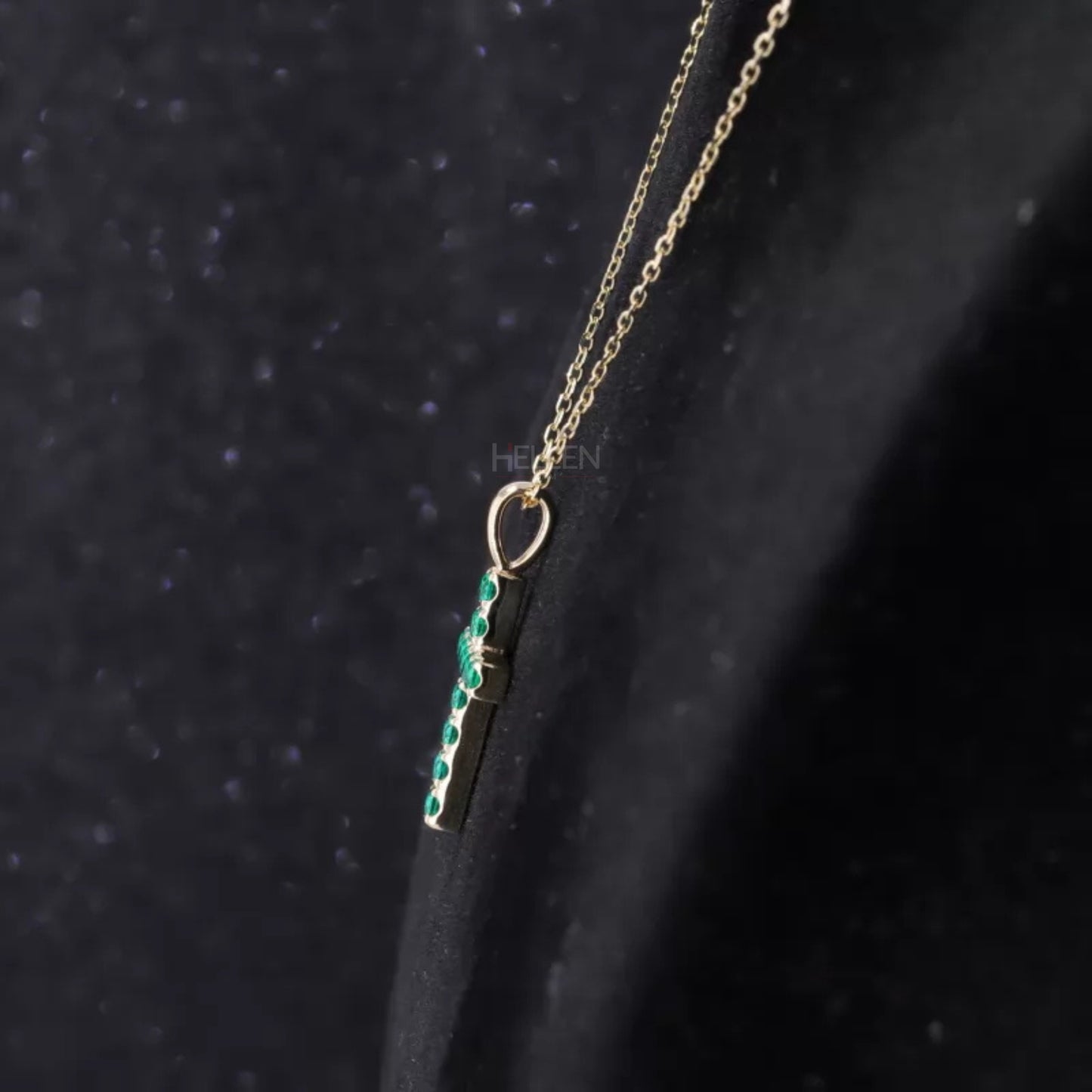 Green Round Cut Emerald Gemstone Cross Necklace for Gift